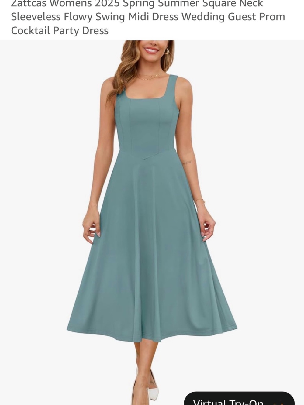 Square Neck Sleeveless Midi Dress in Teal Green